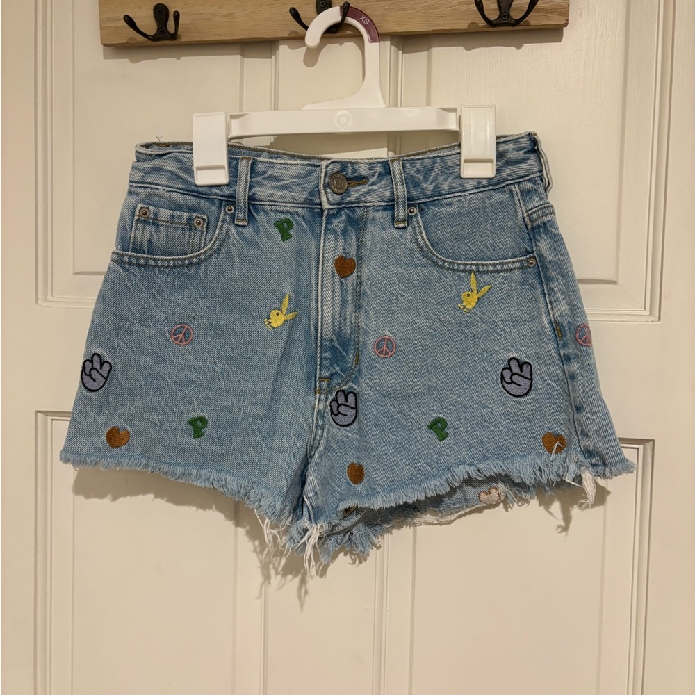 PLAYBOY Light Blue Embroidered Jean Shorts